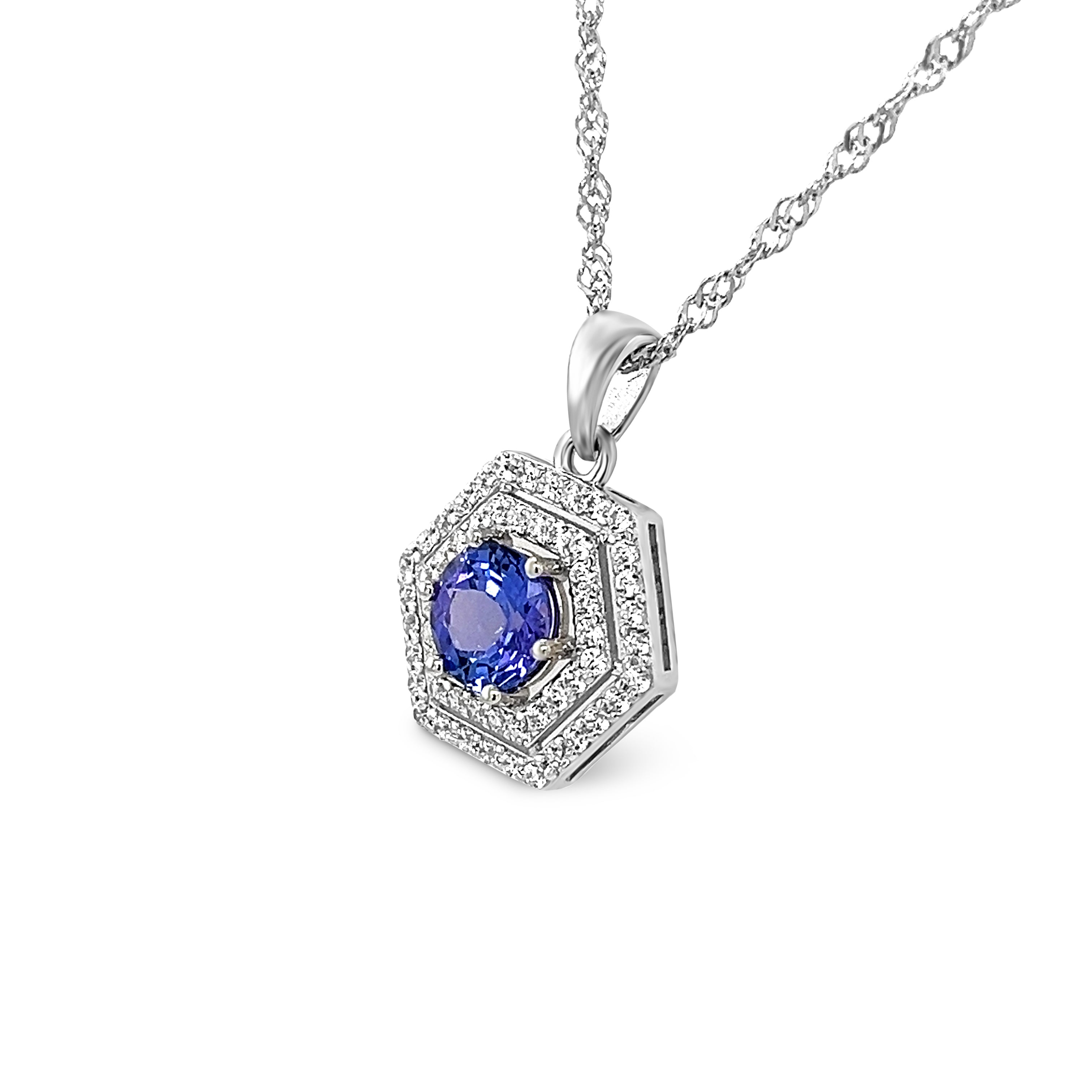 Vintage Tanzanite Elegance: 7-Stone Pendant with Rhodium Plating (PJC31629P)